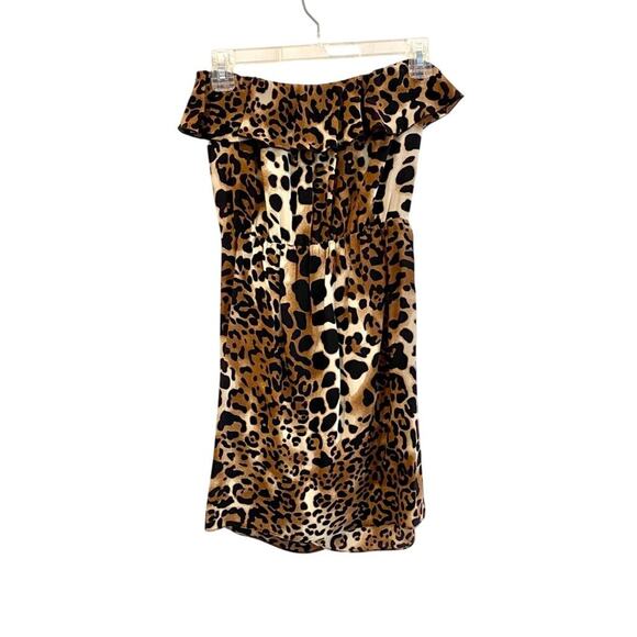 Amanda Uprichard Strapless Leopard Cheetah Print Ruffle Silk Mini Dress - Picture 1 of 5